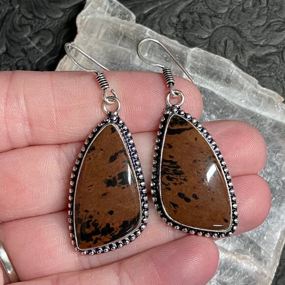 Mahogany Obsidian Stone Crystal Jewelry Earrings - Picture 1 of 5
